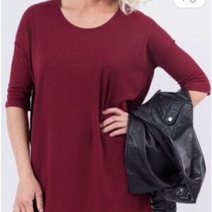 Women’s Hi-Lo 3/4 Sleeve Tunic- Burgundy XXL NWT